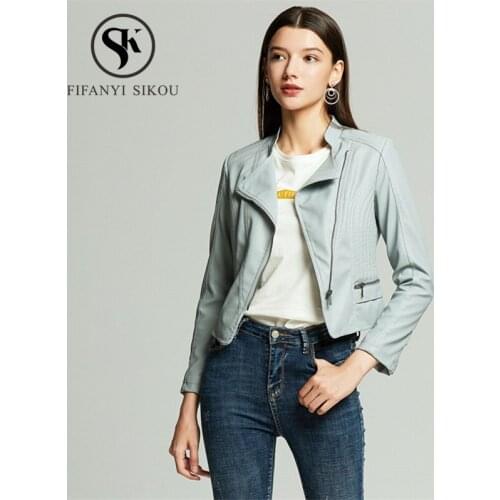 2019 Fashion PU Leather Jacket Women Short Motorcycle Coat Long sleeve Zipper Lady Soft Faux Leather Biker Jackets High quality