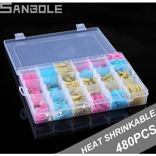 480pcs/box assorted crimp terminals Connection Heat Shrink Waterproof Combine Spade Terminals Male And Female Quick Disconnects