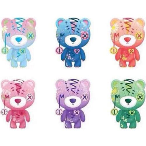 8cm Q 6pcs Tearing Bear SERIES LILY FLOWER ART BLUE ROSE BELLIS SAKURA LAVANDER CLOVER Action Figures PVC Model Doll Toy Gift