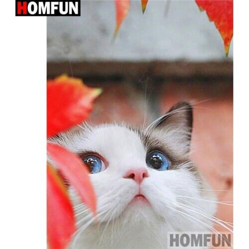 HOMFUN Full Square/Round Drill 5D DIY Diamond Painting "Animal cat" 3D Diamond Embroidery Cross Stitch Home Decor A19388