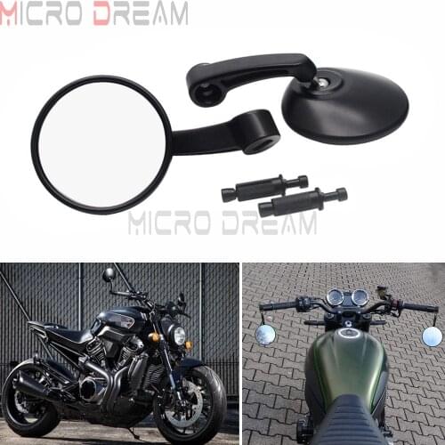 Aluminum Black Bar End Rear Mirrors Motorcycle Scooters Rearview Mirror Side View Mirrors For Chopper Bobber Cafe Racer ATV Quad