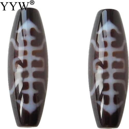 Natural Tibetan Agates Onyx Dzi Beads For DIY Jewelry Making Fashion Oval Two Tone Grade AAA 12x38mm