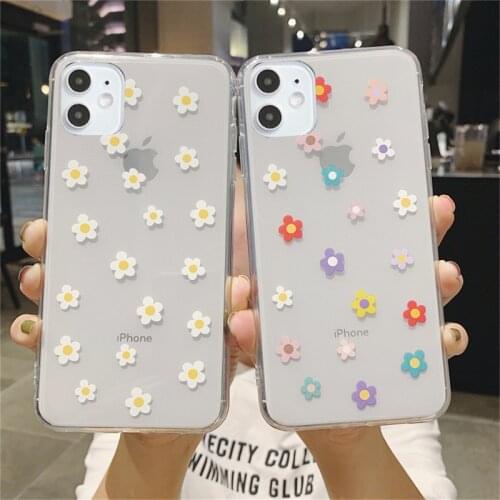 Moskado Cartoon Flower Daisy Phone Case For iPhone 12 Mini 11 Pro Max X XR XS Max 7 8 7Plus Clear Shockproof Soft Silicone Cover