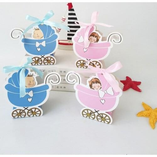 Baby Carriage Candy Gift Box Boy Girl Wedding Cookie Biscuit Chocolate Dragee Gift Bags Wrapping Paper Party Gift Packing Box
