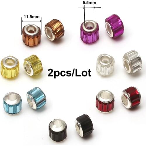 DINGLLY 2Pcs/Lot Seven Colors Cylindrical Charm Glass Bead Fit Women Original Making Brands Beaded Bracelet Bangle Jewelry Gift