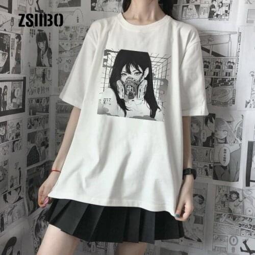 Japanese Cartoon Gothic T-shirt Anime Vintage Casual Punk Harajuku Tees Short Sleeve Hip Hop Ulzzang streetwear women clothing