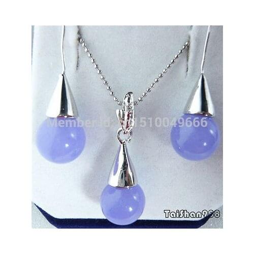 Hot sale Purple STONE Silver Pendant Necklace Earrings