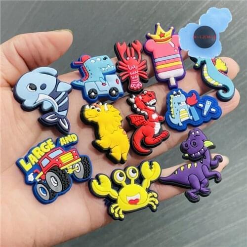 Good Quality 1pcs Dinosaur Crab PVC Shoes Accessories Garden Shoe Decorations Fit Croc Jibz Charm Boys X-mas Presents