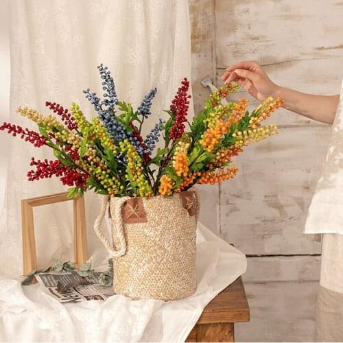 5pc Artificial Beans Flowers Wedding Bouquet Christmas Home Decor Plant Berries Colorful 5 Forks Fake Flower Red berry Decor