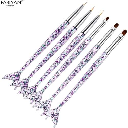 3Pcs/Set Nail Art Stripe Liner Painting Drawing Flower Grid Pattern Pen Manicure UV Gel Extension Builder Brush Mermaid Tools