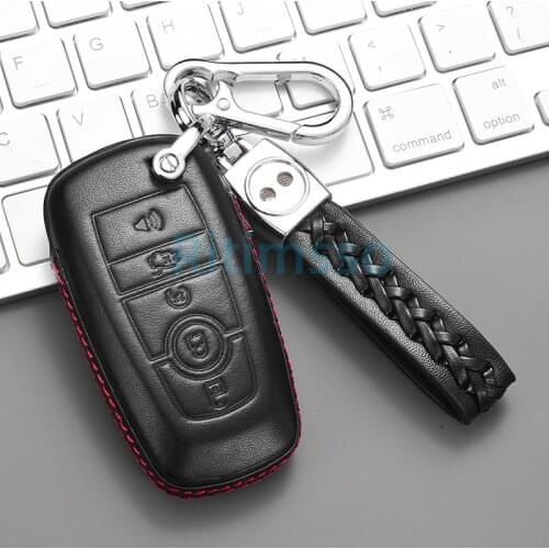 Leather Car Key Fob Case Cover For Ford Fusion MONDEO F-150 F-250 Explorer Edge For LINCOLN MKZ MKC MKX