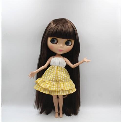 Blygirl Blyth doll Dark brown bangs straight hair nude doll 30cm joint body 19 joint DIY doll suitable for changing makeup