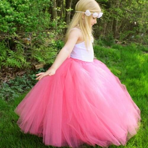 Hot Girls Pink Long Tutu Skirts Kids Fluffy Tulle Dance Pettiskirts Underskirts Children Christmas Birthday Party Costume Skirts
