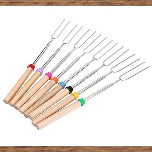 Telescopic Barbecue Set Barbecue tool accessories 5 wooden handle stainless steel telescopic barbecue fork