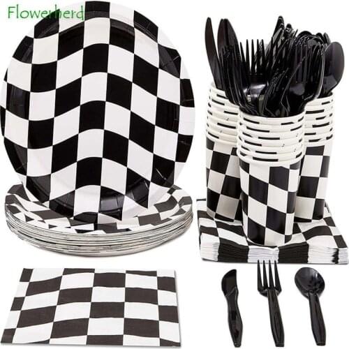 Racing Theme Party Supplies Disposable Dinnerware Set Plates Napkin Cup Knifves Forks Spoon Birthday Party Baby Shower Decor