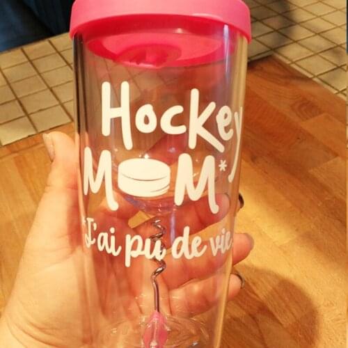 Sticker "Hockey mom, j'ai pu de vie !" To stick on a cup, travel mug, pot mason Vinyl Sticker Decals Decor