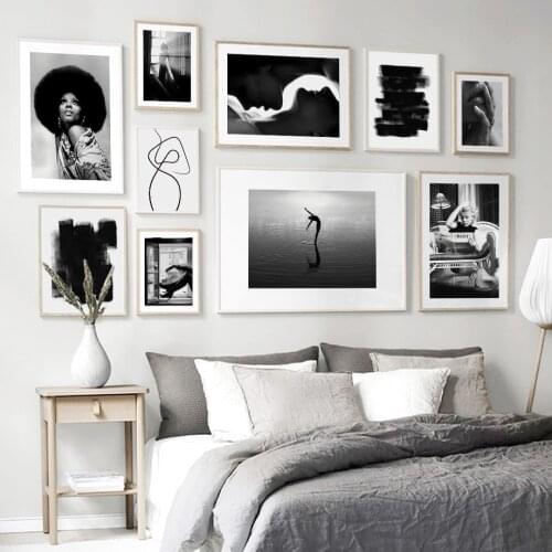 Black White Girl Shadow Photo Wall Art Canvas Painting Abstract Posters And Prints Wall Pictures For Living Room Salon Decor