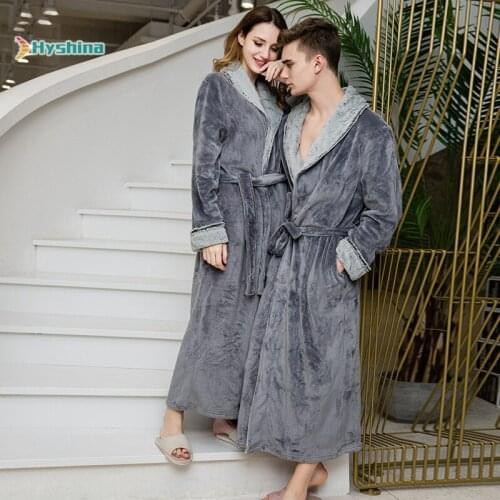 Large Size Nightgown Women Winter Thick Long Men Coral Warm Flannel Couple Bathrobe Pajamas