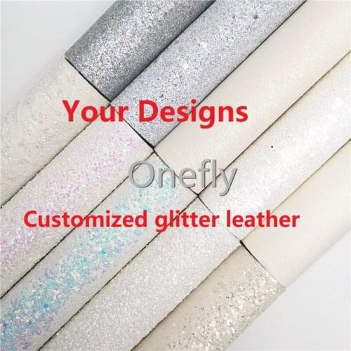 Onefly Customized Glitter Leather Fabric Your Designs Printed Glitter Fabric For DIY Bag Hairbows Handmade Crafts Fabric FZ017