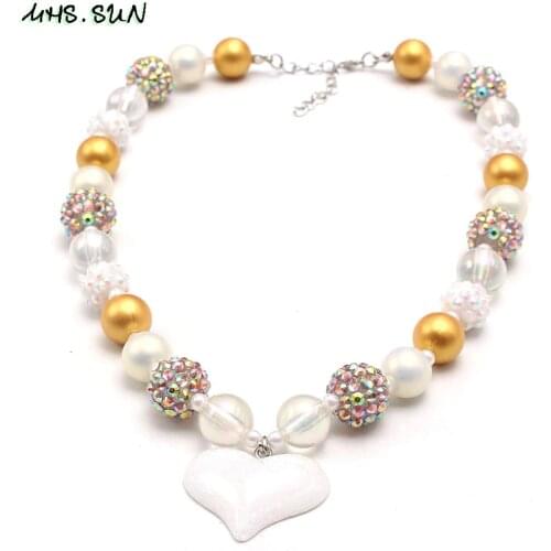MHS.SUN 1PC Heart Pendant Beads Necklace Child/Girls/Kids Bubblegum Necklace Handmade For Toddler Party Jewelry Accessories