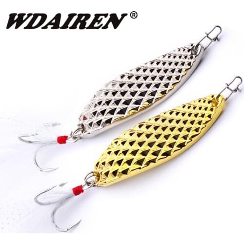 1Pcs Metal Rotation bait Spoon Lures 7g 10g 15g Artificial Gold/silver Bass Hard Sequin Metal Steel Feather Treble Hook Tackle
