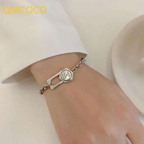 QMCOCO 925 Silver Geometric Letter Bracelet For Women Simple Temperament Creativity Design Bracelet Korean Style Jewelry