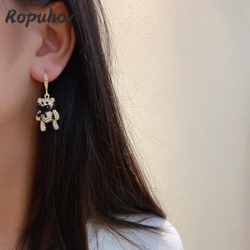 ROPUHOV 2021 Korean Trendy Fashion Diamond-encrusted Bear Earrings Small Simple Sweet Earrings Diamond Lovely Earrings Women