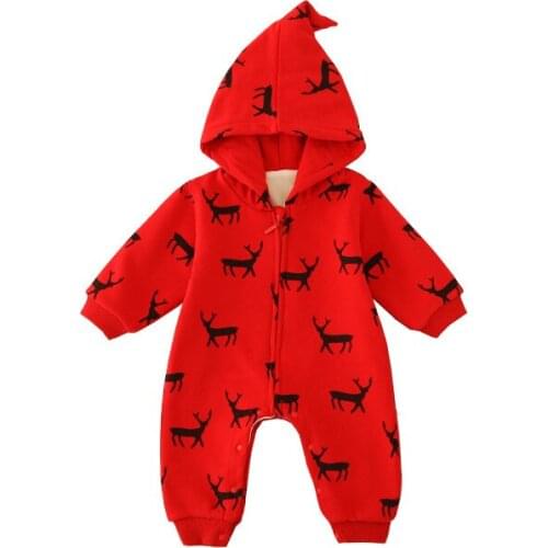 Christmas Newborn Xmas Deer Jumpsuits Baby Boy Girl Plus Velvet Rompers Infant Thicken Warm Clothes Kids Winter Clothing