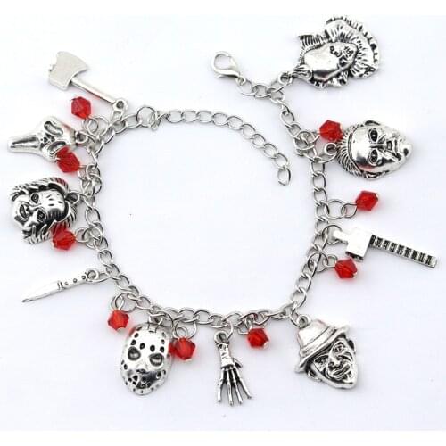 Chucky Face Stephen Kings Penny Wise Jason Hockey Horror charm bracelet For Man&Woman Halloween bracelet Jewelry Gifts