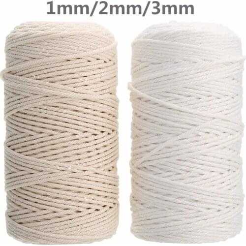1-3mm 100% Natural Cotton Macrame Cord Twisted Diameter Length For DIY Home Textile Craft Macrame Artisan String 100m/200m/400m