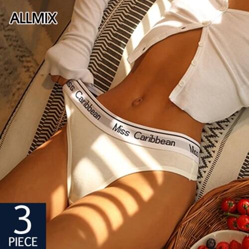 ALLMIX 3Pcs/lot Sexy Womens Cotton Panties Set Underwear Seamless Letter Thongs Low Waist Female Sport G-String Lady Lingerie
