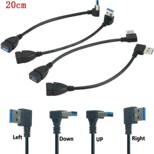 20cm USB 3.0 Male A to Female A 90 Degree Extension Data Sync Extender Fast Transmission Left/Right/Up/Down Angled Male Cord