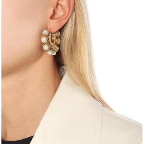 Rongho Baroque Vintage Pearl Earring Metal Hollow Flower Earrings for Women Party Jewelry Charm Earring Femme Brincos Bijoux