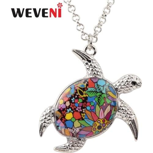 WEVENI Metal Enamel Sea Turtle Tortoise Necklace Choker Chain Collar Pendant Ocean Animal Jewelry For Women Girls Gift Bijoux