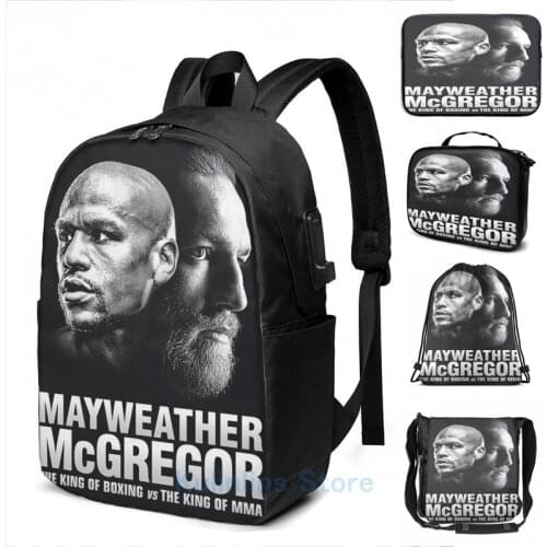 Funny Graphic print mcgregor vs mayweather USB Charge Backpack men School bags Women bag Travel laptop bag