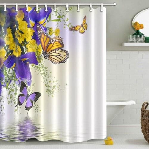 Flower Butterfly Shower Curtain Spring Floral Plant Tulip Water Landscape Bathroom Waterproof Polyester Fabric Hanging Curtain