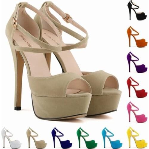 Mature Flock Solid Women Sandals Women Lace-Up Thin High Heel Peep Toe 14CM Buckle Strap waterproof women shoes size 35-42