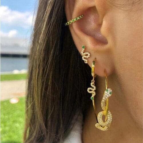 Gold color fashion women jewelry micro pave cz multi wrap snake circle hoop earring 2020 new