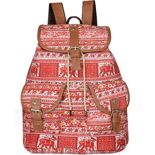2019 Ethnic style rucksack Bohemia colorful canvas woman unique Bucket PINK drawstring cotton backpack Feminina Bolsos