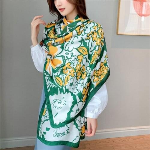 180*90cm Silk Scarf Women Print Floral Pashmina Shawl and Wrap Muslim Headscarves Hijab Bandana 2021 New Hand Bag Accessories