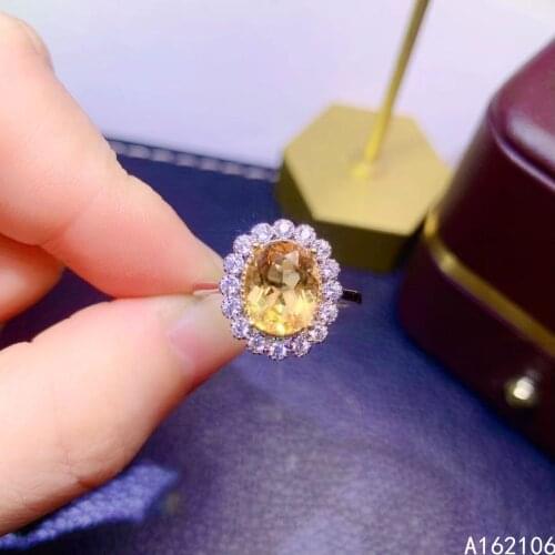 925 Pure Silver Chinese Style Natural Citrine Womens Luxury Lovely Simple Oval Adjustable Gem Ring Fine Jewelry Support Detecti