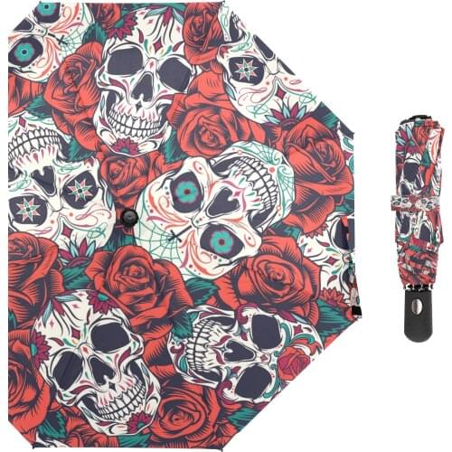 Newest Skull Printing Folding Umbrella Rain Women Windproof Sun protection Automatic Umbrella Male Portable For Travel Parasol