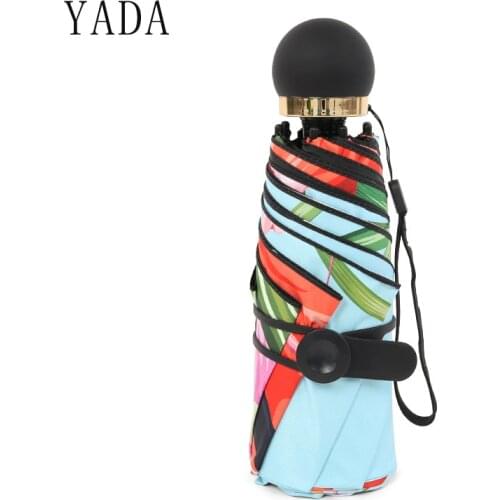 YADA Round Handle Bird&Flower Five Fold Umbrella For Women Men Mini Pocket Umbrella Parasol Fold Rainy UV Small Umbrellas YD165