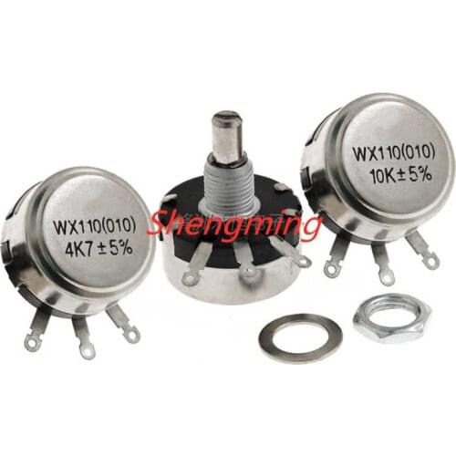 10PCS WX110 WX010 100 Ohm - 22K Ohm 100R-22K 3 Soldering Terminals 6mm Round Metal Shaft Single Turn Wire Wound Potentiometer