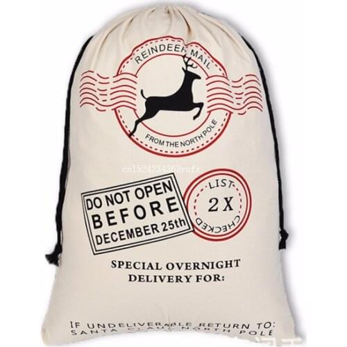 100pcs Drawstring Canvas Santa Sack Christmas Gift Bag Vintage Christmas Stocking Bag Decoration Wholesale