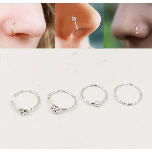 16pcs/pack 925 Sterling Silver Nose Ring 22 G Huggie Cartilage tragus helix septum Hoop Earring