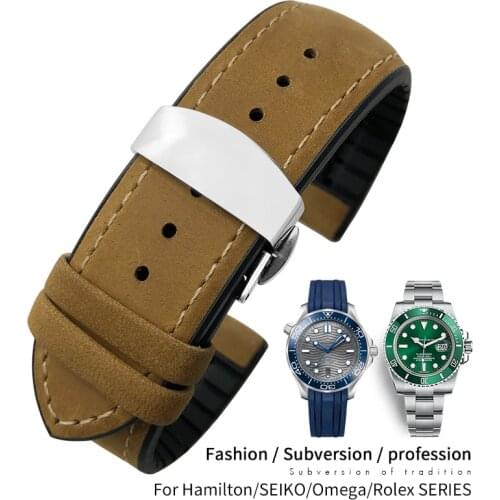 20mm 22mm 21mm High Quality Rubber Leather Watchband Fit for IWC Omega Seamaster Longines Tissot Watch Silicone Cowhide Strap