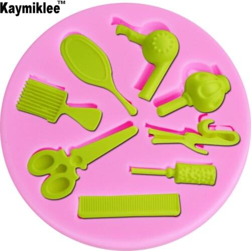 M216 3D Scissors Hair Tools Comb Resin Silicone Mold Hair Dryer Chocolate Silicone Mold Candy Mould Pastry Baking Tools
