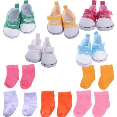 5 Colors Canvas Doll Shoes And Socks Accessories To Choose For 18 Inch Doll& 43 CM Born Baby Dolls,Our Generation,Toy For Girl
