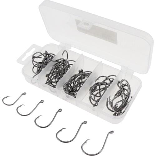 75pcs/lot Mixed Size 1# - 5# High Carbon Steel Fishing Hook Sets Black Nickel with Lure Plastic Box